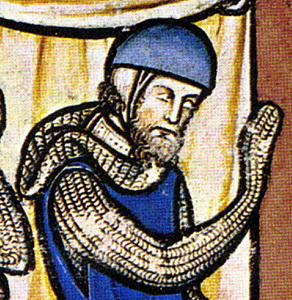 Иисус Навин в европейских доспехах XIII века (хауберке и цервельере). Изображение из Библии Мациевского